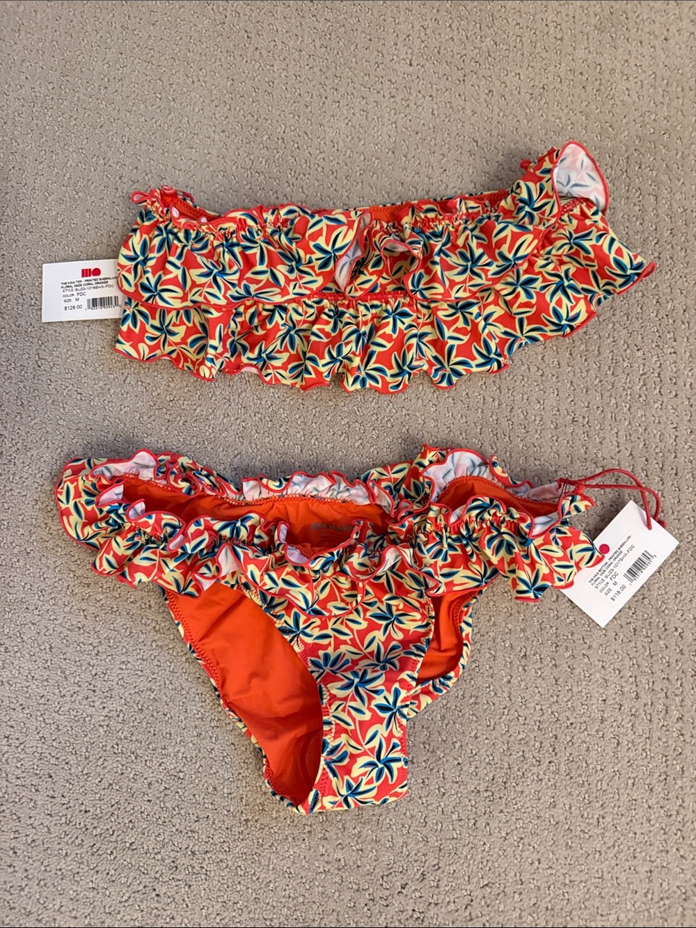 SOLID & STRIPED Orange Floral Ruffle Bikini
